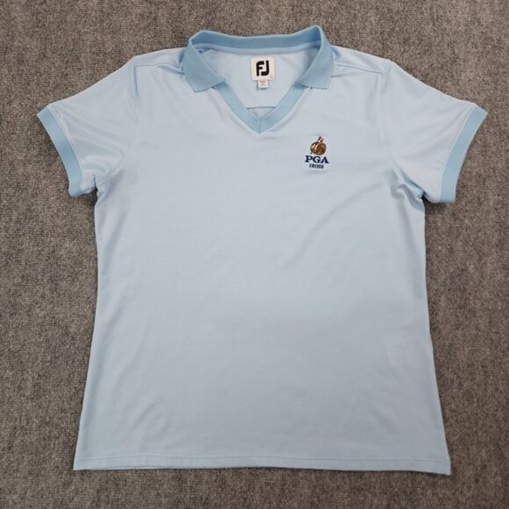 FootJoy Shirt Womens Large Blue V Neck Polo Short Sleeve Active Golf PGA Frisco